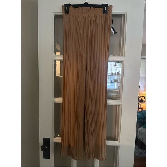 Japna Women’s medium tan brown Accordion Pleated Dress Pants flowy lightweight - Picture 5 of 6